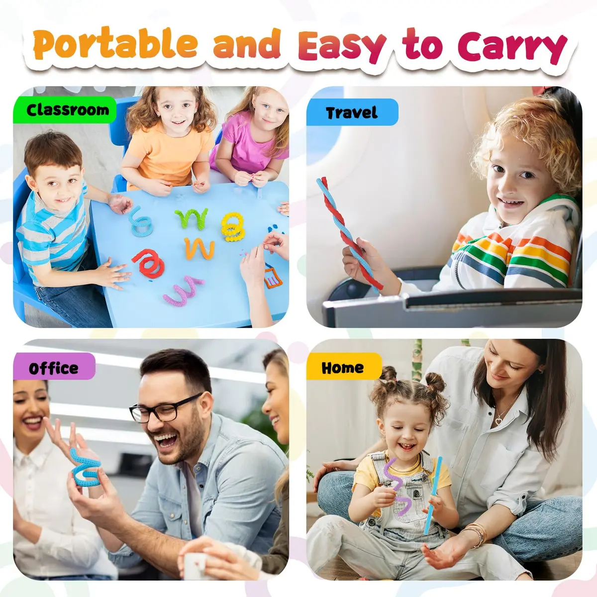 ddLUCK Textured Silicone Sensory Fidget Sticks 6 Pack | Calming, Portable & Easy to Clean - view 6