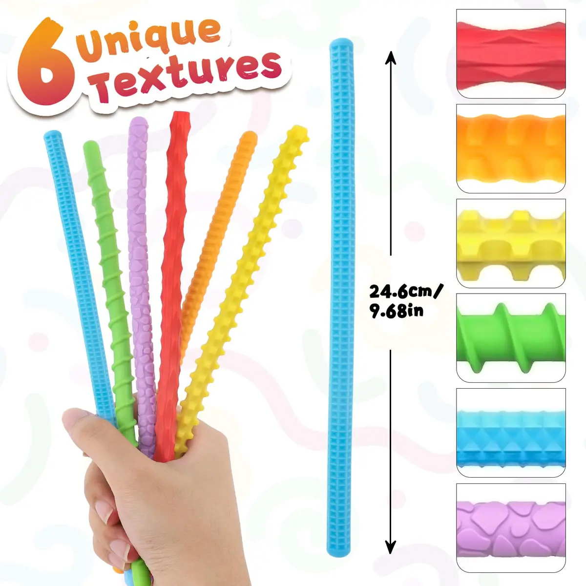 ddLUCK Textured Silicone Sensory Fidget Sticks 6 Pack | Calming, Portable & Easy to Clean - view 4