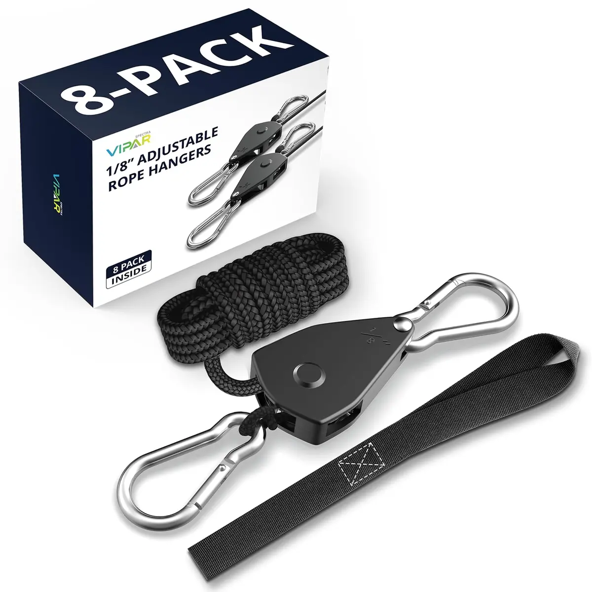 VIPARSPECTRA Heavy Duty Ratchet Tie Down Straps 1/8" 8-Pack, 96" (2.44m) Length | 600 lbs Load Capacity - main product image