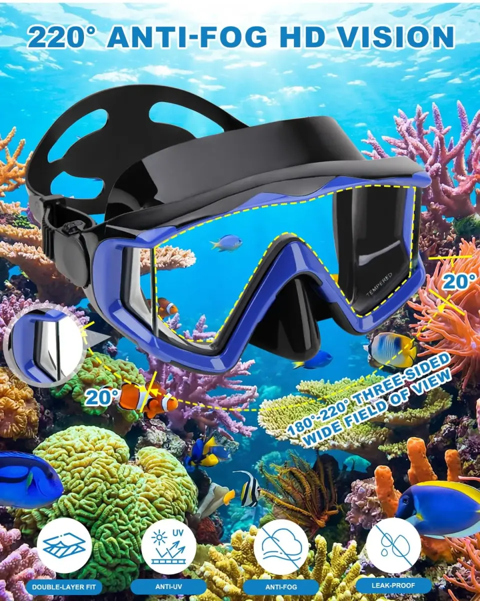 AQUA A DIVE SPORTS Blue & Pink Adult Diving Mask - 2 Pack | 180° Wide View Anti-Fog - view 4