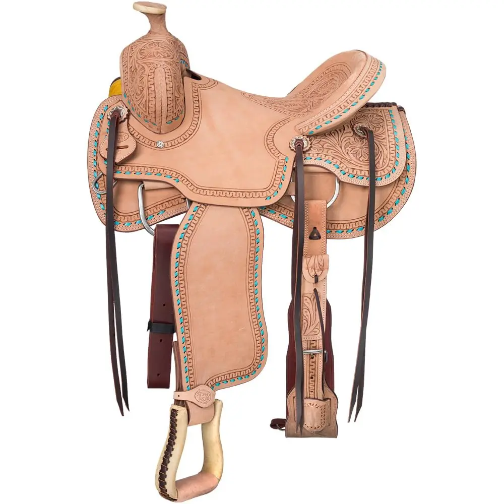 Silver Royal Randolph Roper Saddle - Turquoise - 15" | Durable Leather Equestrian Tack - main product image