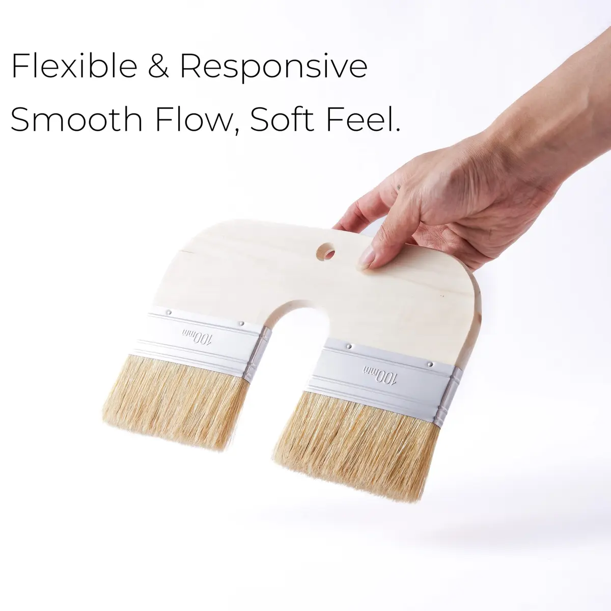Xylarnoveth Limewash Paint Brush, 4 in Natural Bristle Double Brush | Wide U-Shaped Handle for Lime & Mineral Paints - view 2