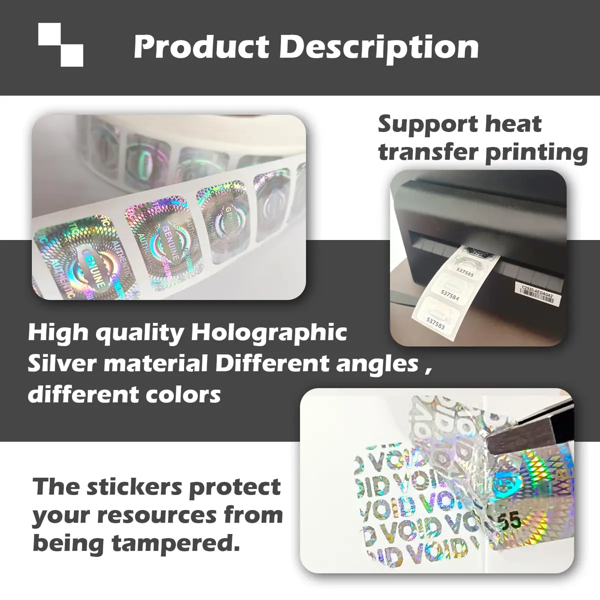 ILMBVM Custom Tamper Proof Labels 0.6x1 inch | Silver Security Stickers, 1200 pcs, High Security - view 3
