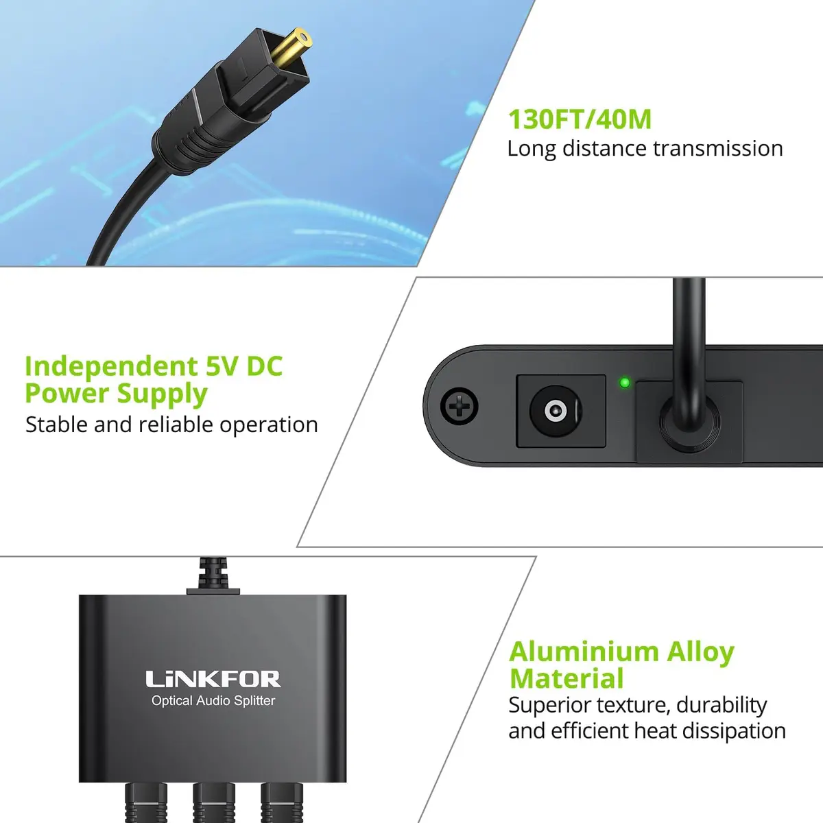 LiNKFOR 1x3 Optical Audio Splitter 156 g (5.5 oz) | Splits 1 Toslink Source to 3 Outputs - view 6