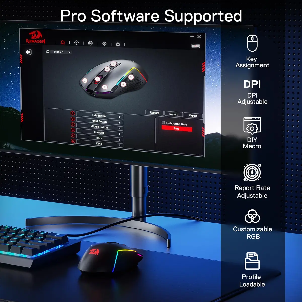 Redragon M693 LIT Wireless RGB Gaming Mouse 12800 DPI 7 Programmable Buttons | 3-Mode Connectivity - view 7