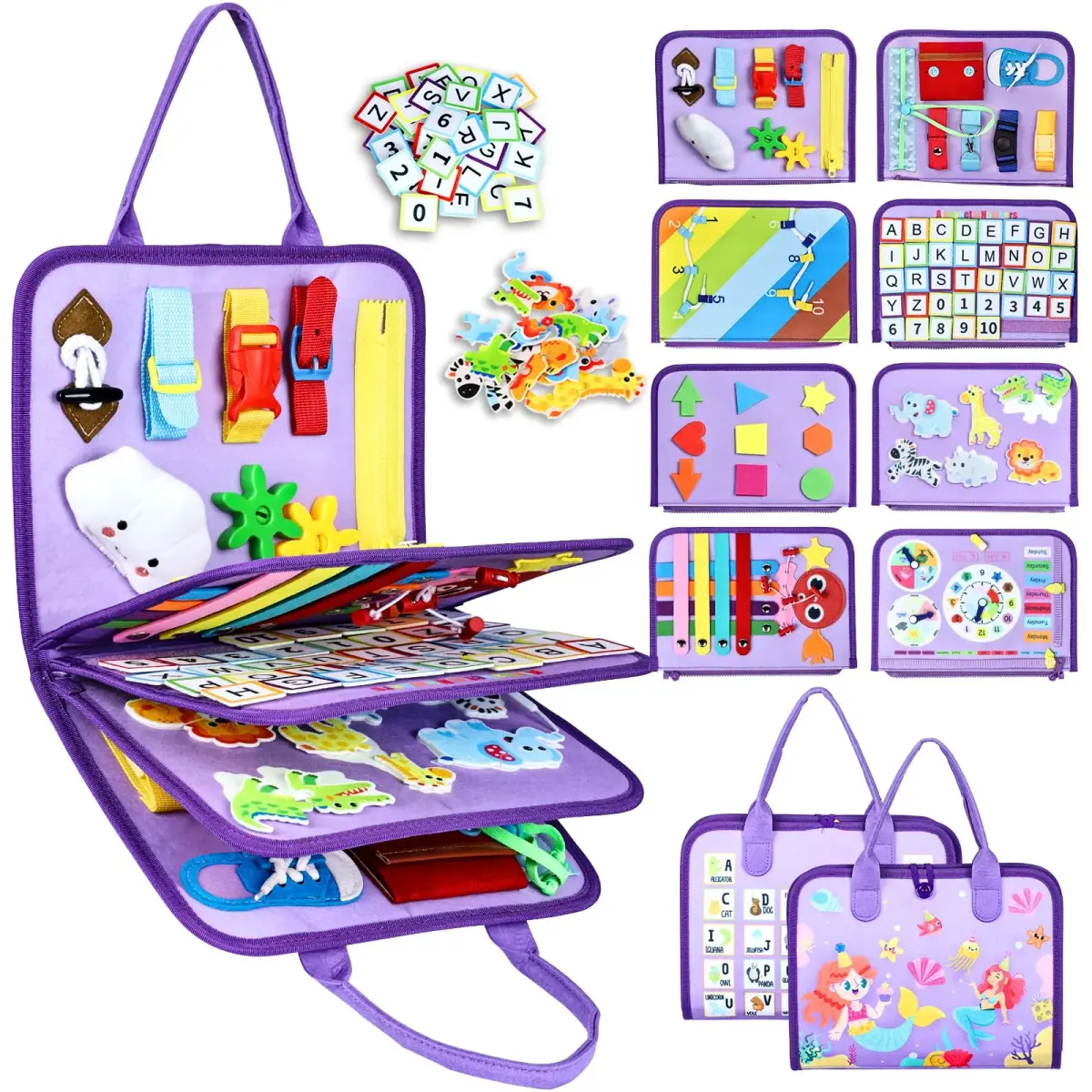 Esjay Busy Board Montessori Toys for Girls, Purple Multipages | Educational Activities for Fine Motor Skills - main product image
