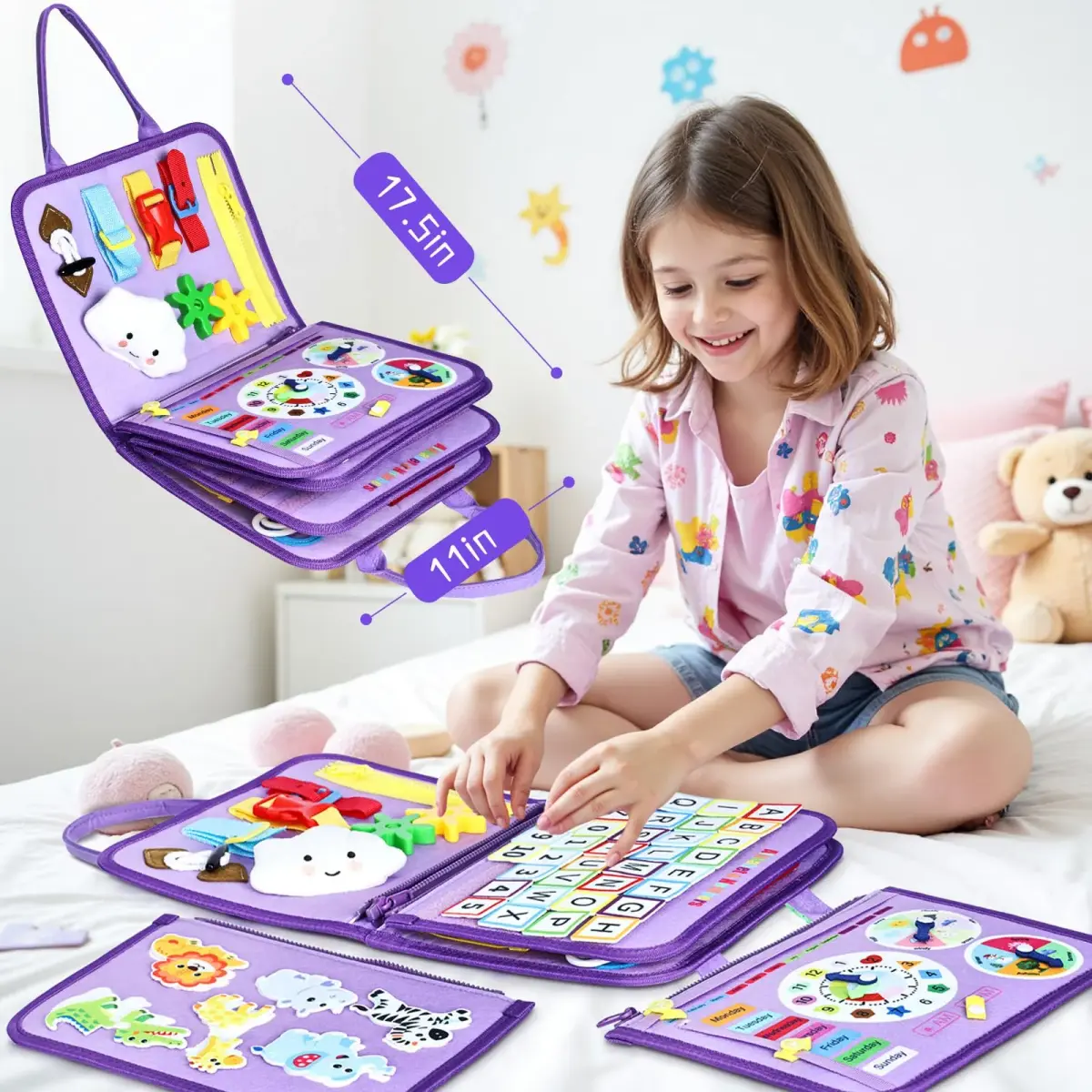 Esjay Busy Board Montessori Toys for Girls, Purple Multipages | Educational Activities for Fine Motor Skills - view 5