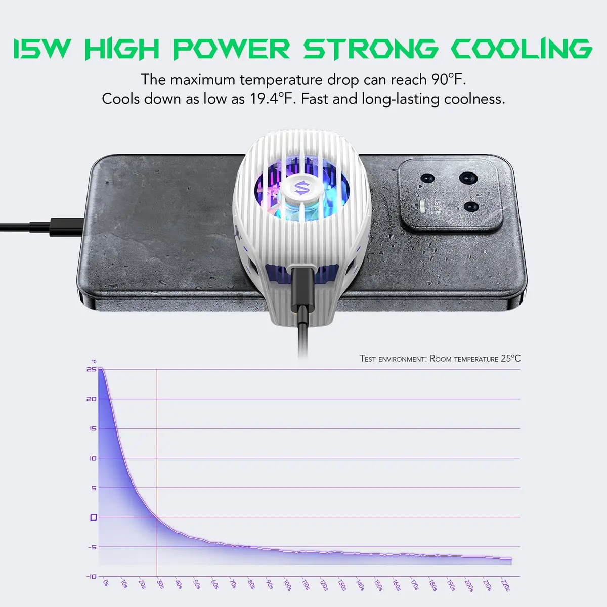 Black Shark FunCooler 5 NEO Wired Phone Cooler with RGB Light, 15W Fast Cooling 80g | Gaming Cellphone Radiator for 6.8-8.7cm iPhone/Android - view 2