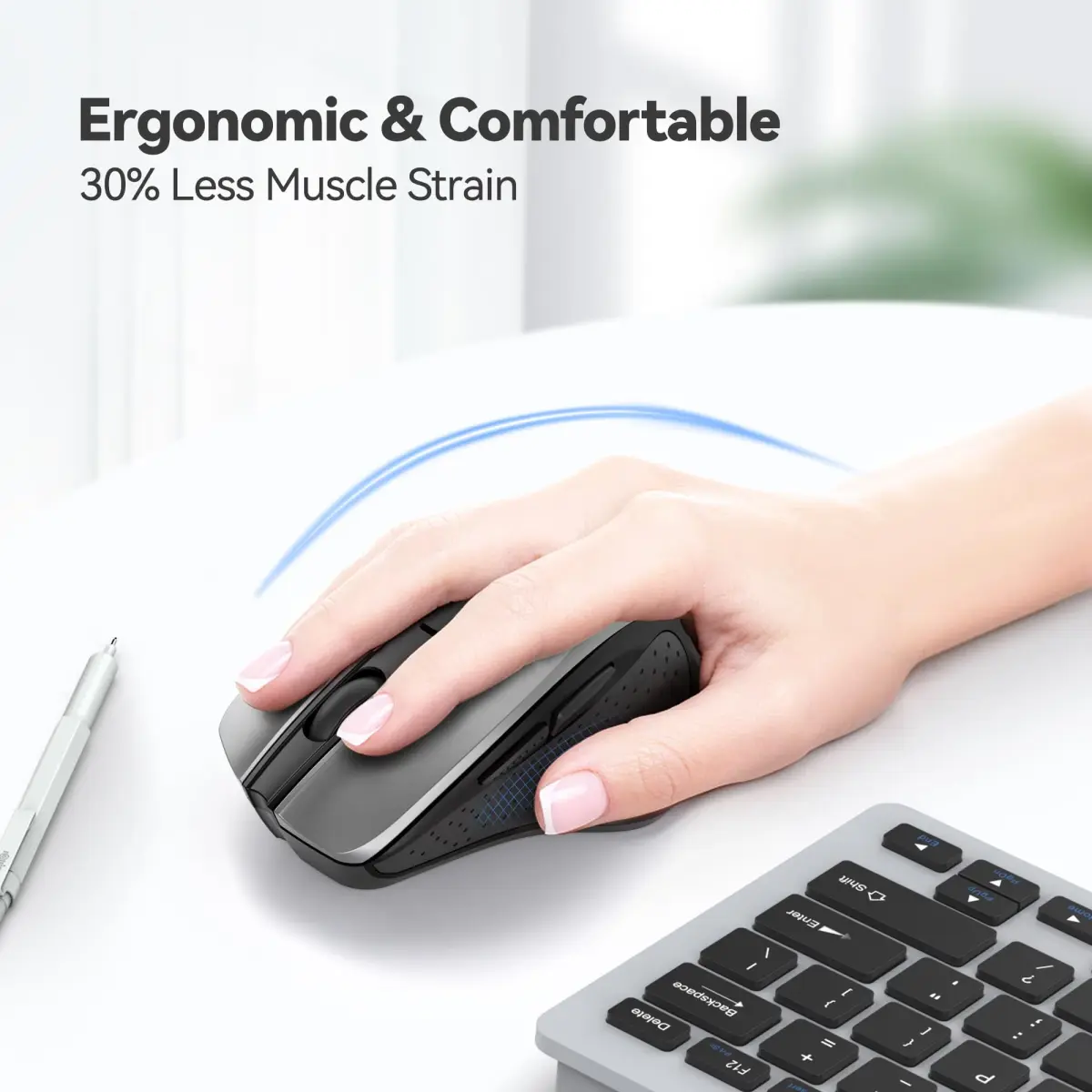 TECKNET M003 Wireless Ergonomic Computer Mouse - Silver, 2600 DPI, 2.4G - view 3