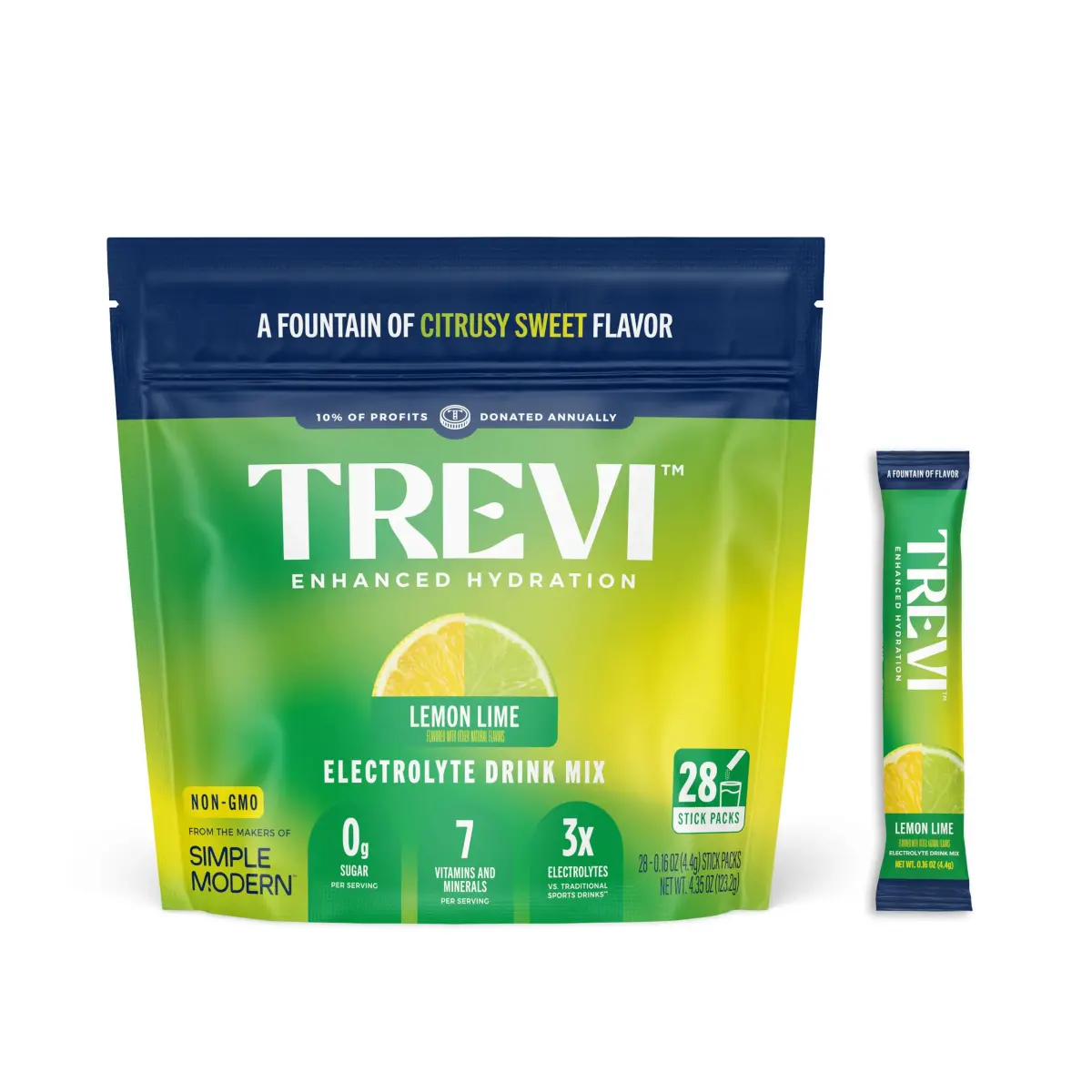 TREVI Electrolytes Powder Packets Sugar Free Hydration Lemon Lime 28 Count | 3x Electrolytes vs Sports Drinks - main product image