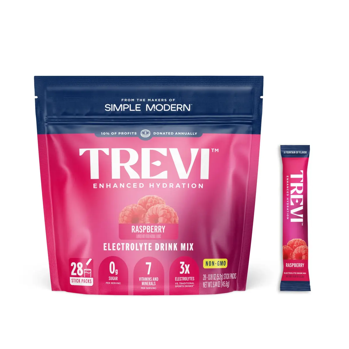 TREVI Sugar Free Electrolytes Powder Packets Raspberry 28 Count | Hydration with Vitamins & Minerals - main product image