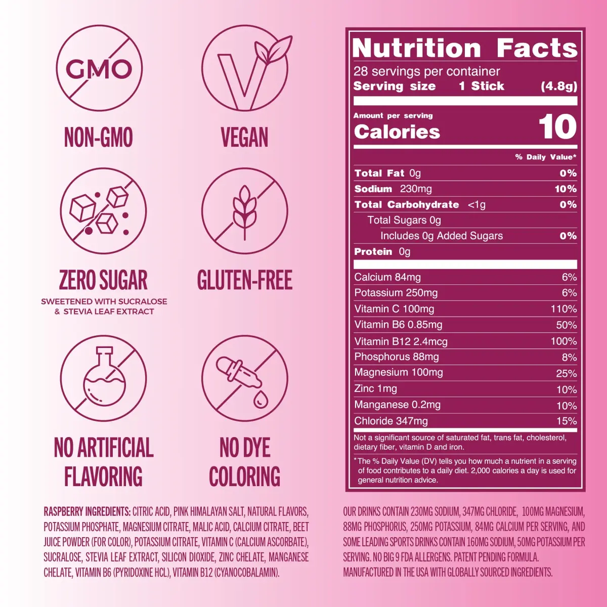 TREVI Sugar Free Electrolytes Powder Packets Raspberry 28 Count | Hydration with Vitamins & Minerals - view 4