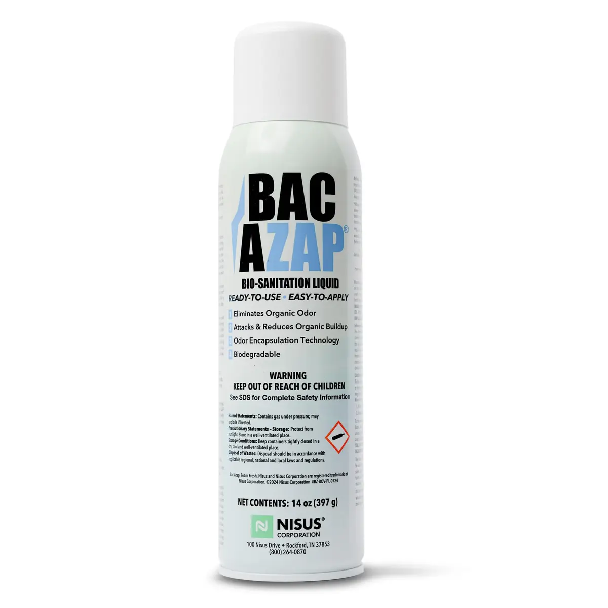Nisus Bac-Azap Odor Eliminator 14 Oz | Powerful Organic Odor Control for Drains & Bathrooms - main product image