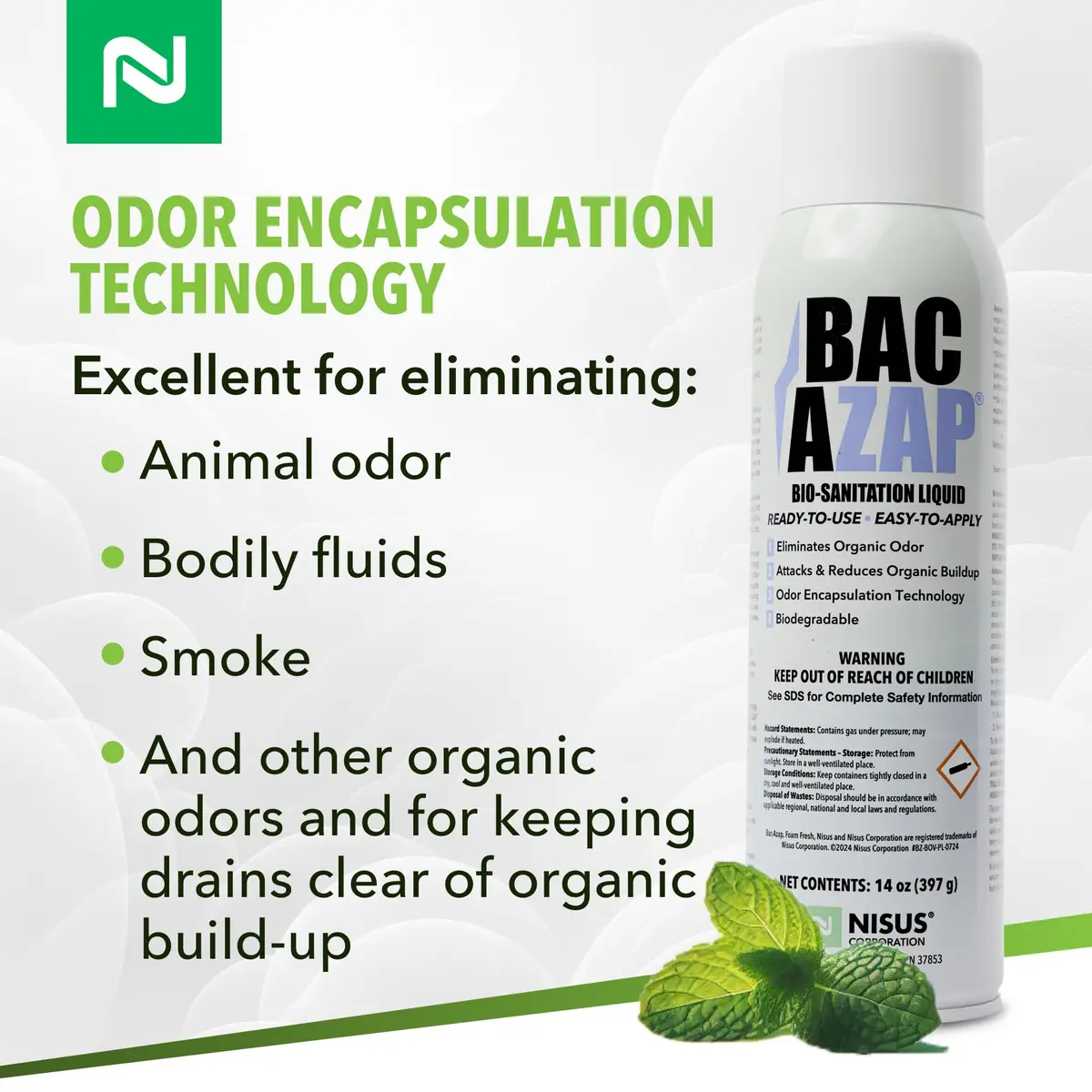 Nisus Bac-Azap Odor Eliminator 14 Oz | Powerful Organic Odor Control for Drains & Bathrooms - view 3