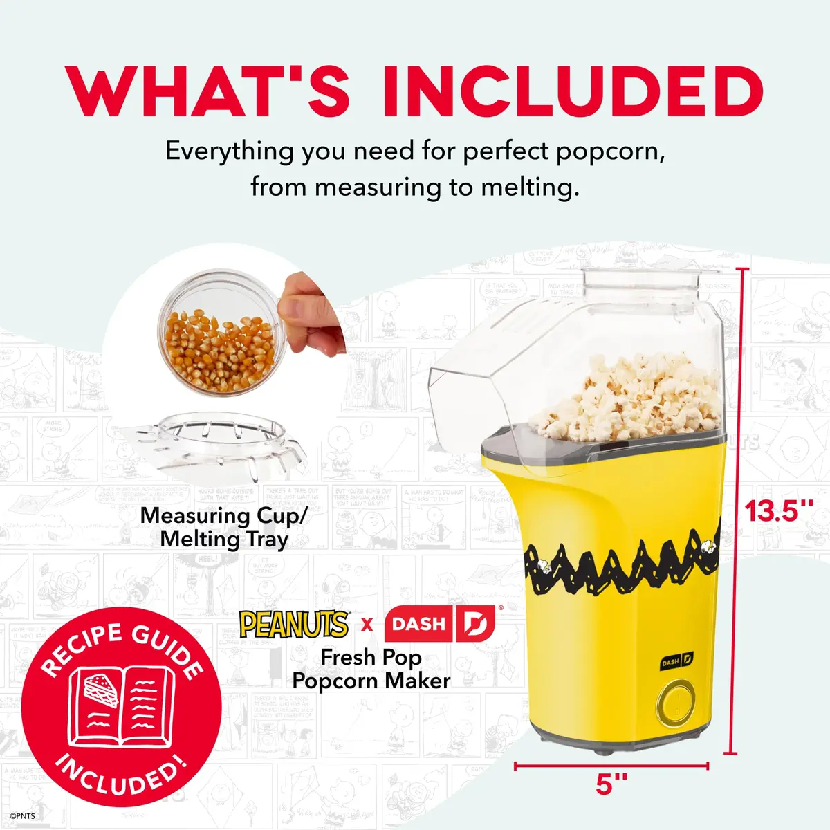 DASH Peanuts x Dash Fresh Pop Popcorn Maker 16-Cup | Oil-Free Hot Air Popper for Healthy Snacks - view 4