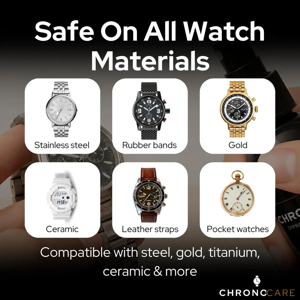 ChronoCare Watch Polishing & Cleaning Kit – Scratch Repair Cream, Cloth, Spray, Sponge, Brush & Towel, Safe for Luxury Metal Watches - view 3