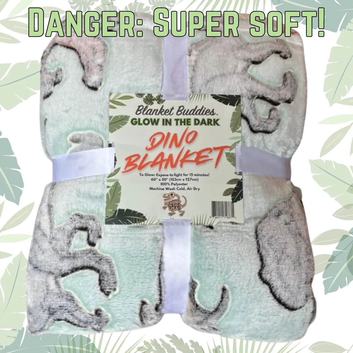 Blanket Buddies Glow in The Dark Dinosaur Throw Blanket 50" x 60" (127 x 152 cm) | Soft Fleece Kids Blanket with T Rex, Velociraptor - view 3