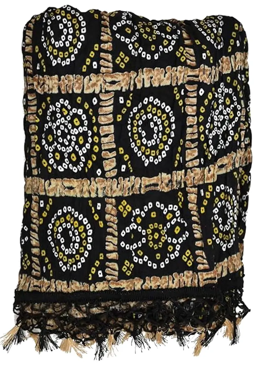 TRENDMALLS Women's Bandhej Chinon Silk Dupatta 225cm x 120cm | Black Geometric Print with Tassel Border - view 5