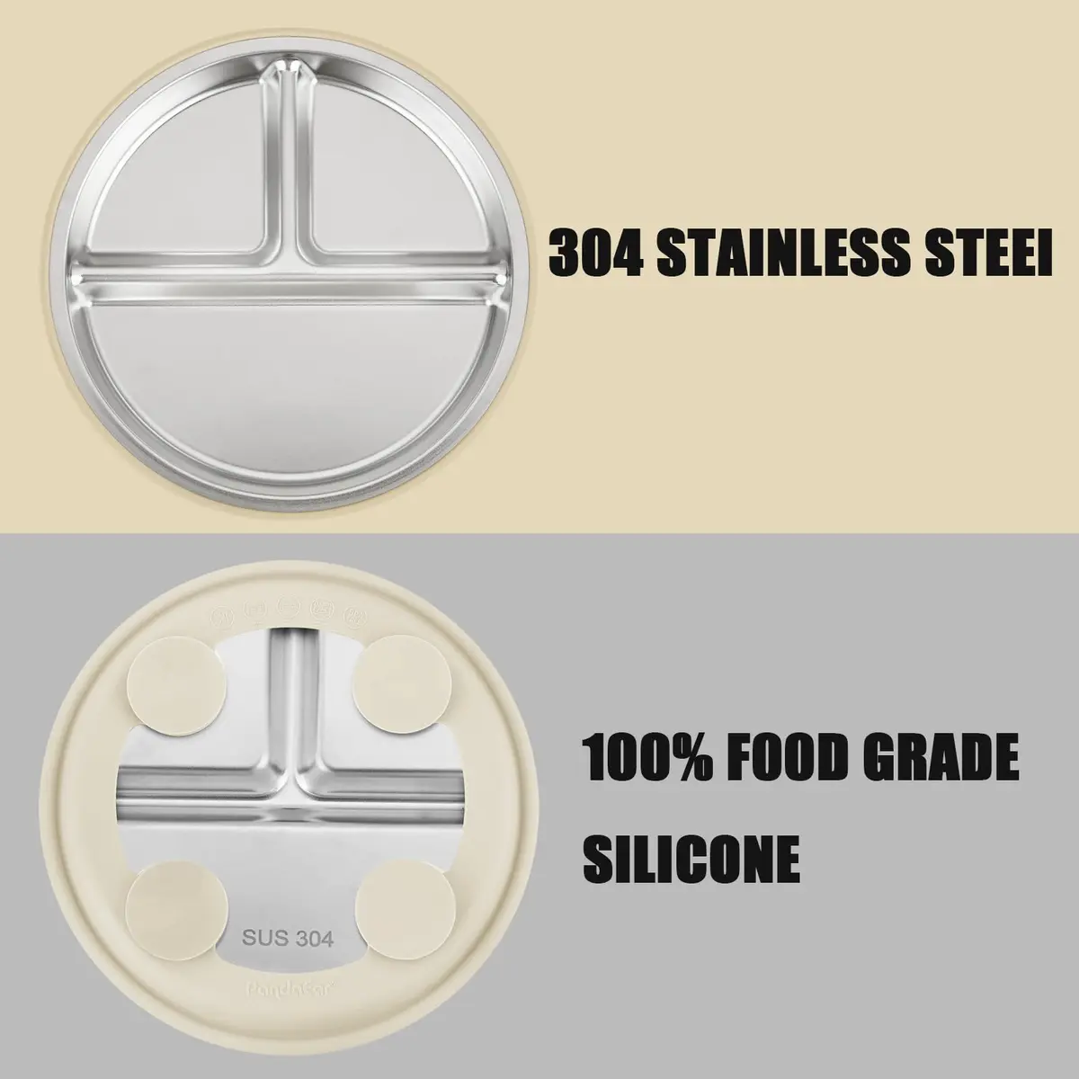 PandaEar 3 Pack Stainless Steel Baby Suction Plates | Divided Toddler Plate for Baby Led Weaning, Non-Slip, Dishwasher Safe - view 5
