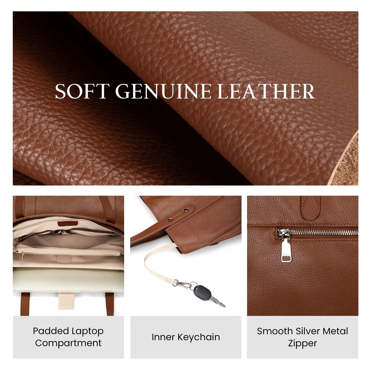 befen Genuine Leather Tote Bag for Women | 15-Inch Laptop & Business Style - view 5