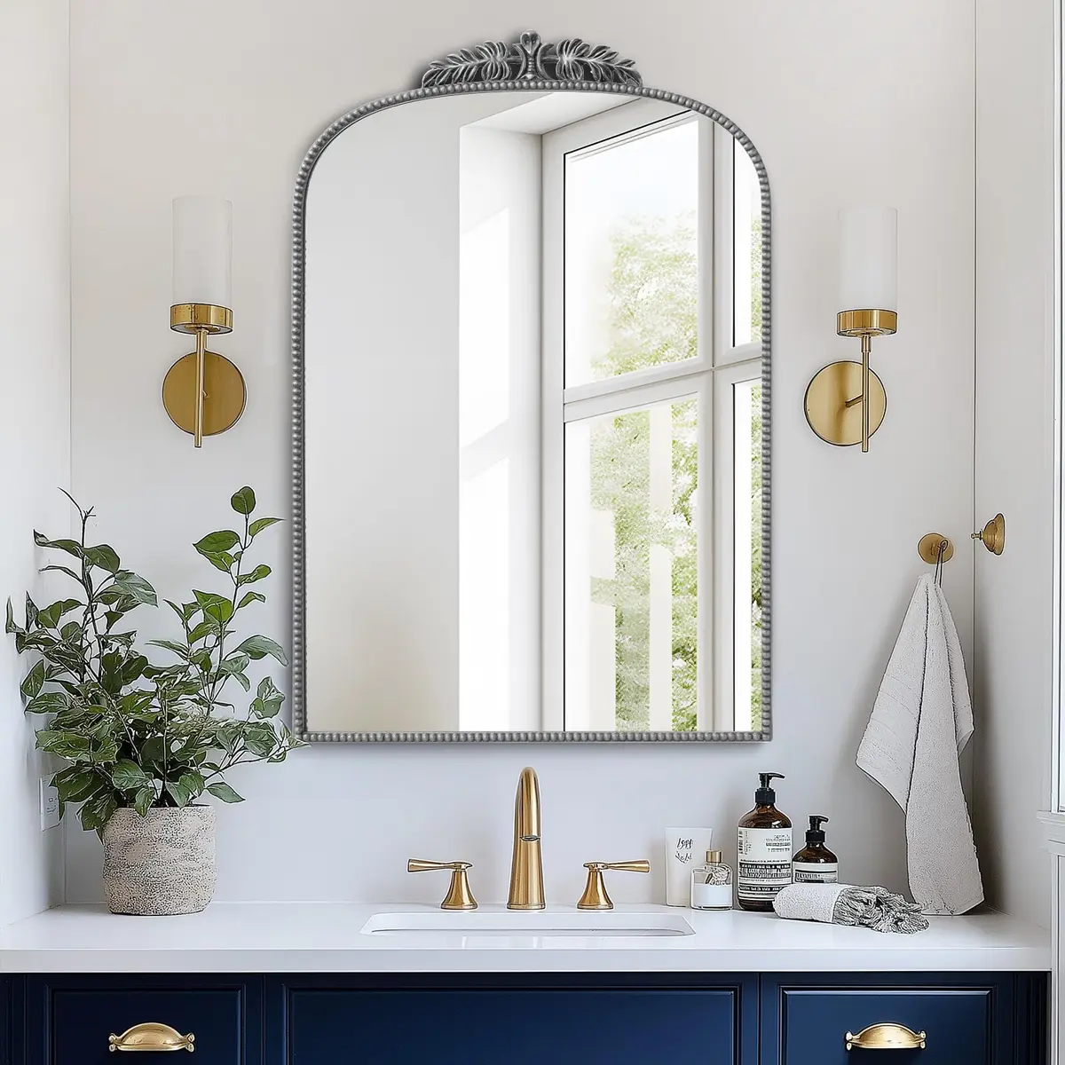 SDHYL 36x24 Inch Vintage Wall-Mounted Bathroom Mirror Cabinet, Silver | Adjustable Shelves & Rustic Design - main product image