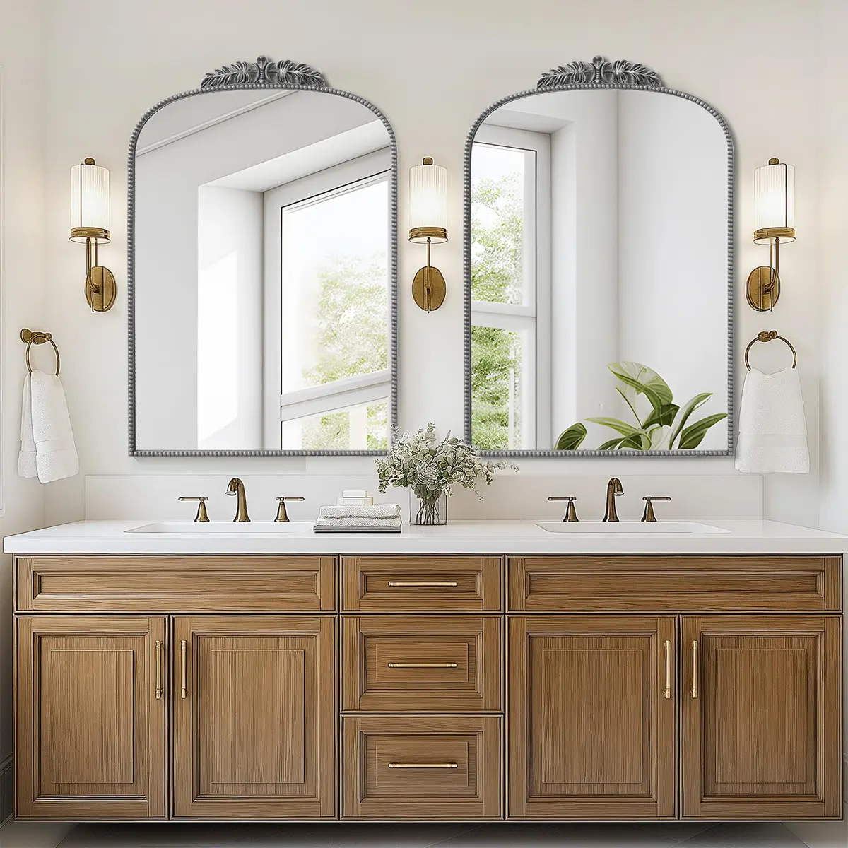 SDHYL 36x24 Inch Vintage Wall-Mounted Bathroom Mirror Cabinet, Silver | Adjustable Shelves & Rustic Design - view 2