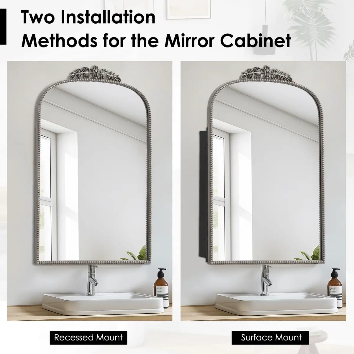 SDHYL 36x24 Inch Vintage Wall-Mounted Bathroom Mirror Cabinet, Silver | Adjustable Shelves & Rustic Design - view 4