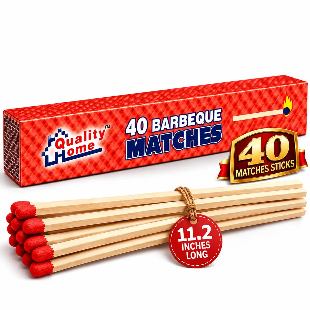 Quality Home 11.2" Extra Long Wooden Safety Matches | Safe Reach for Fireplace, Candles, BBQ - main product image