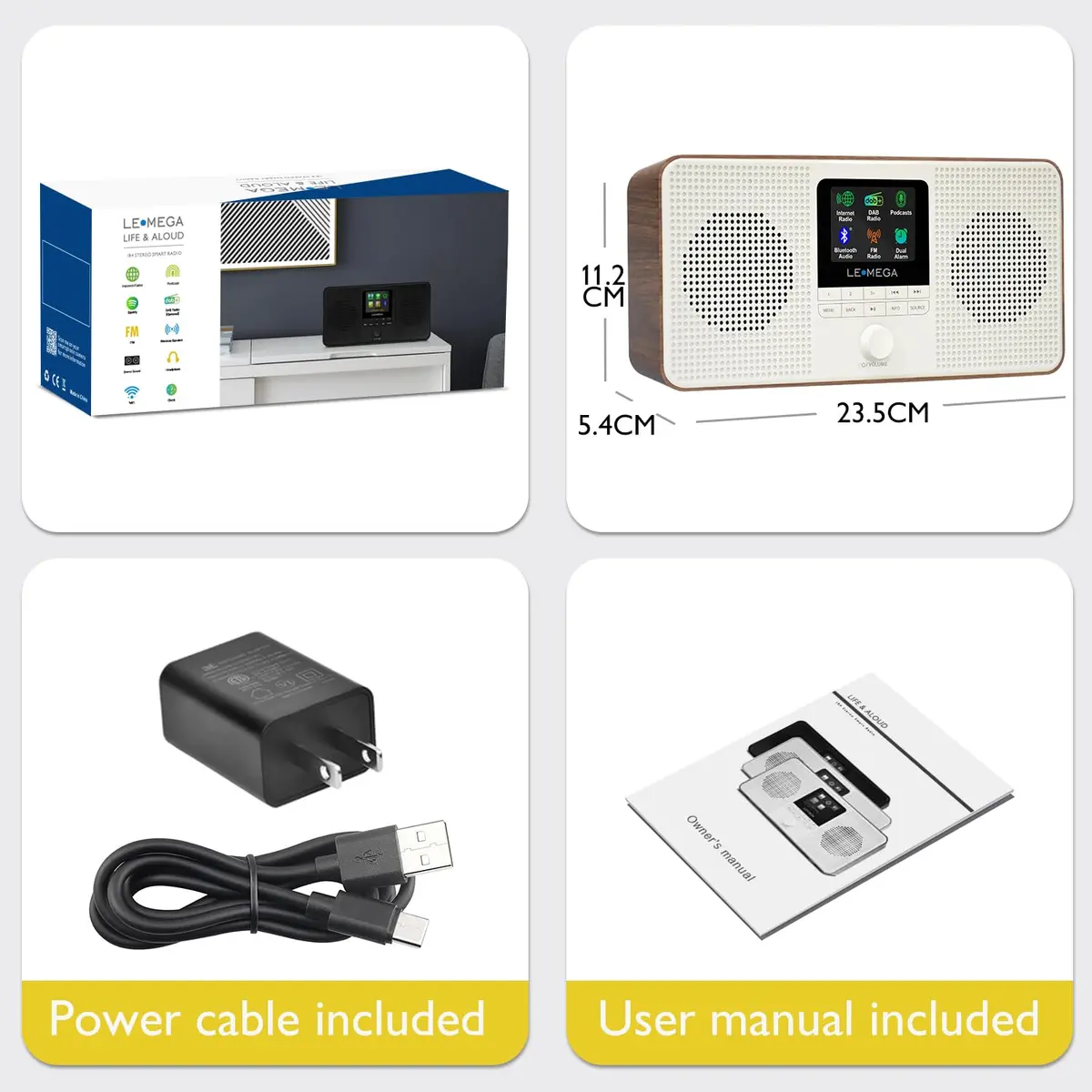 LEMEGA IR4S Internet Radio with Bluetooth, FM, Podcasts | Portable Walnut - view 7