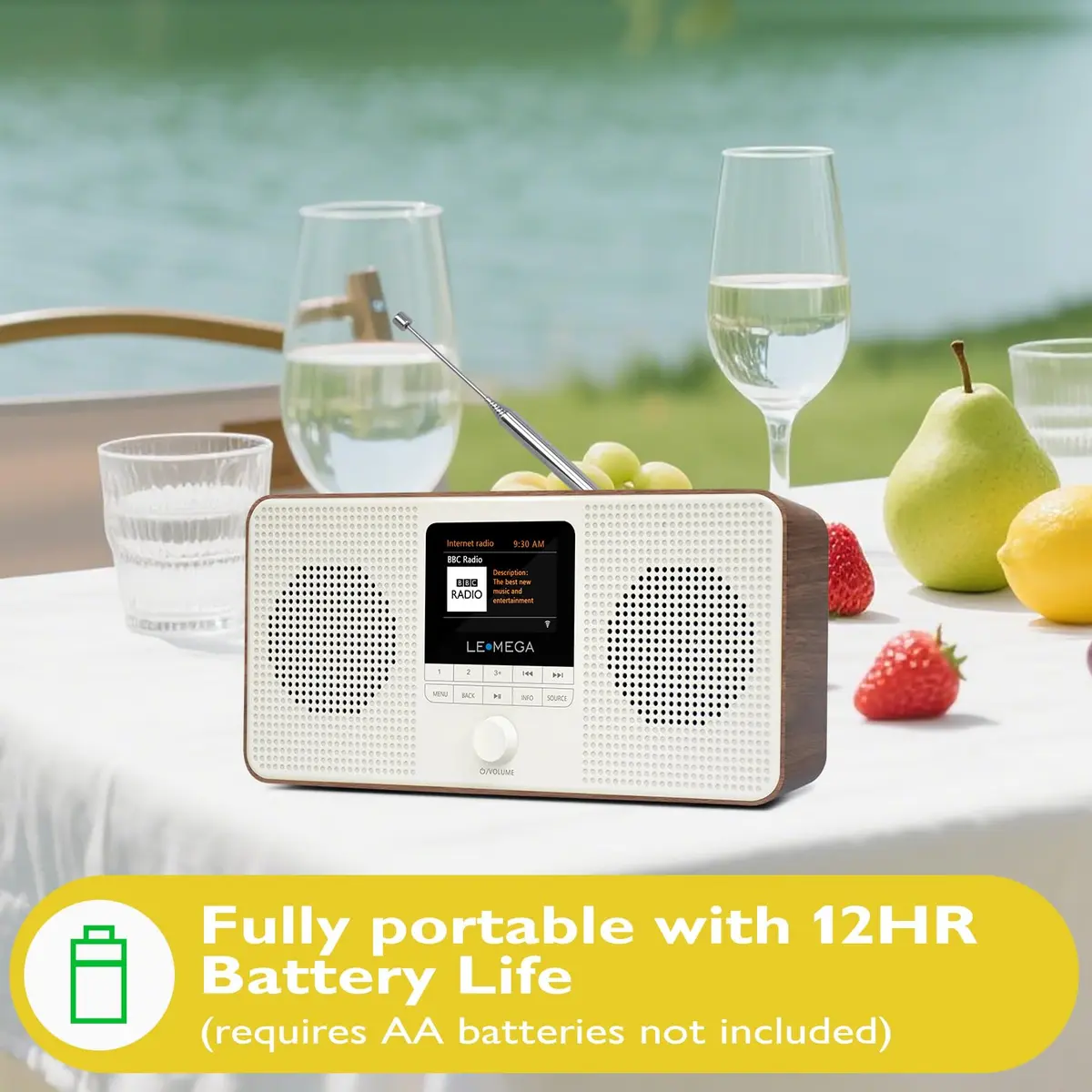 LEMEGA IR4S Internet Radio with Bluetooth, FM, Podcasts | Portable Walnut - view 3