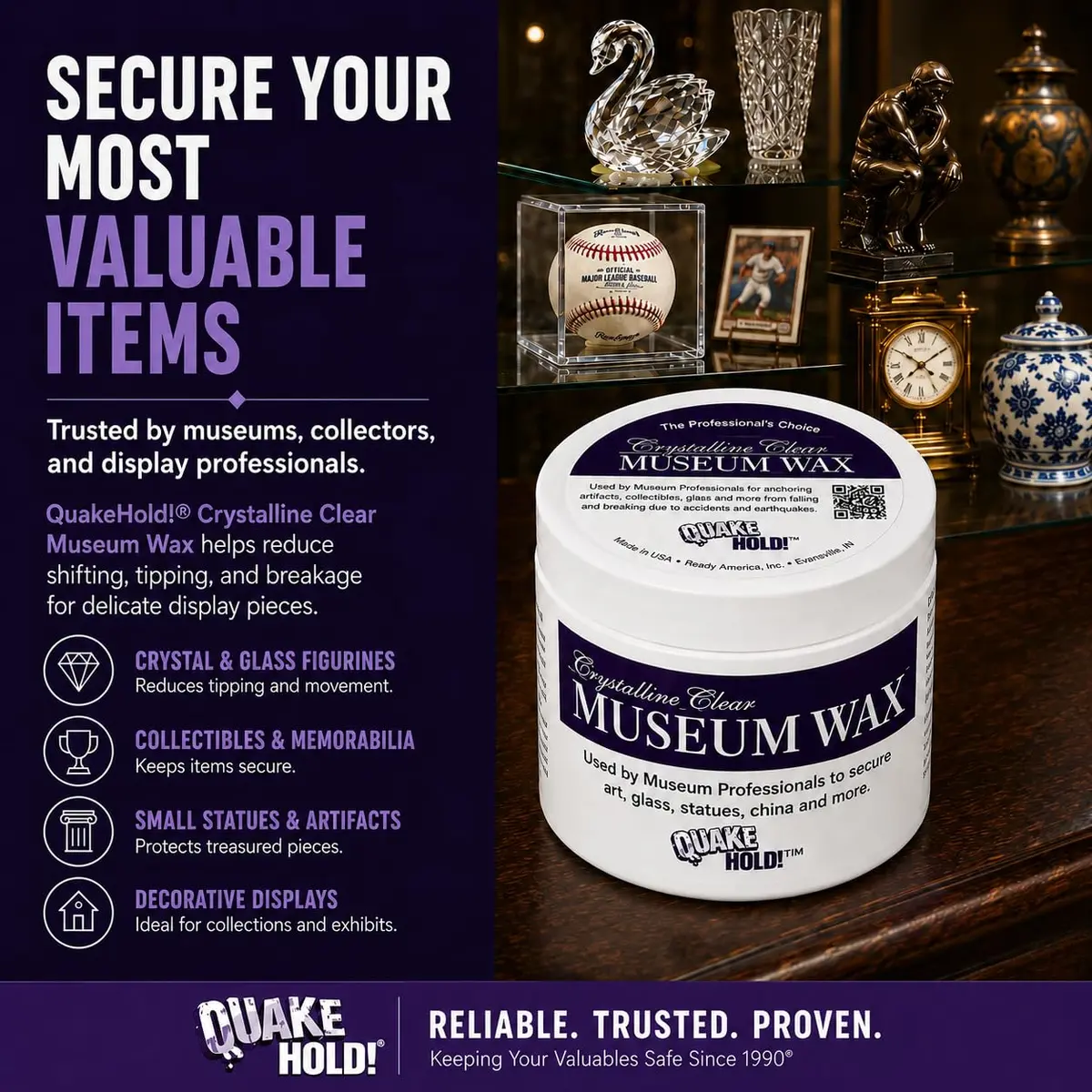 Quakehold! Museum Wax 2 oz (113g) 2-Pack | Secures Collectibles Against Bumps & Earthquakes - view 3