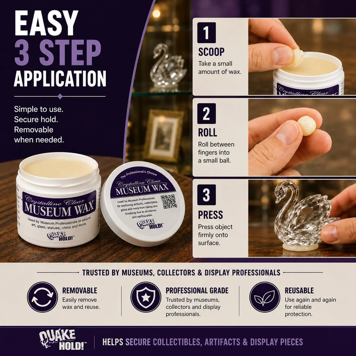 Quakehold! Museum Wax 2 oz (113g) 2-Pack | Secures Collectibles Against Bumps & Earthquakes - view 4