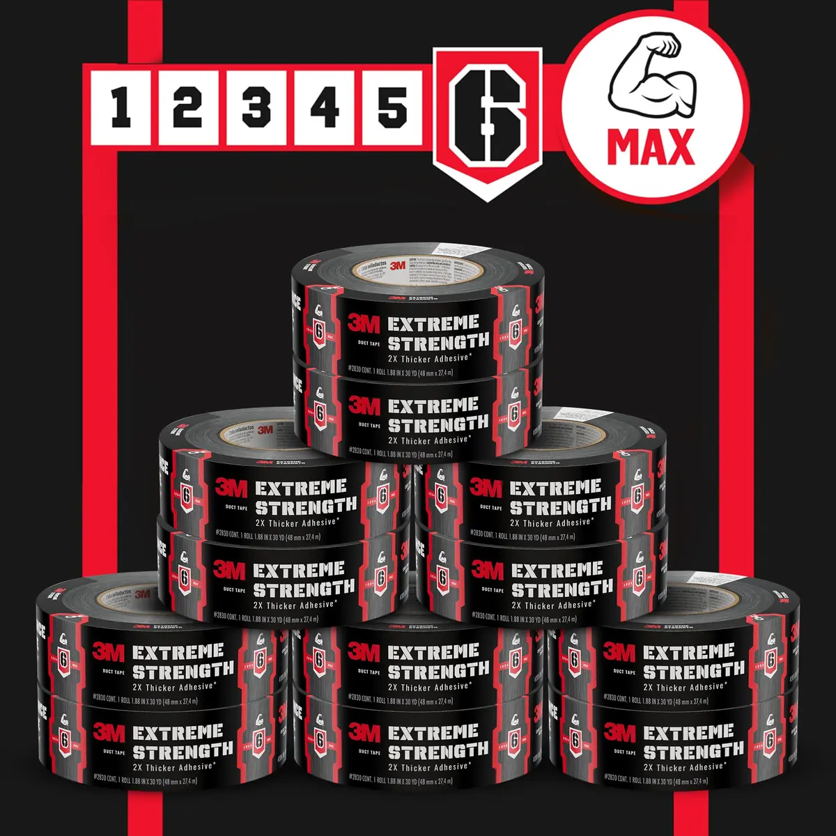 3M Heavy-Duty Waterproof Duct Tape 2830 | Double-Thick Adhesive, Indoor/Outdoor, 1.88 in x 30 yd, 12 Rolls - view 2
