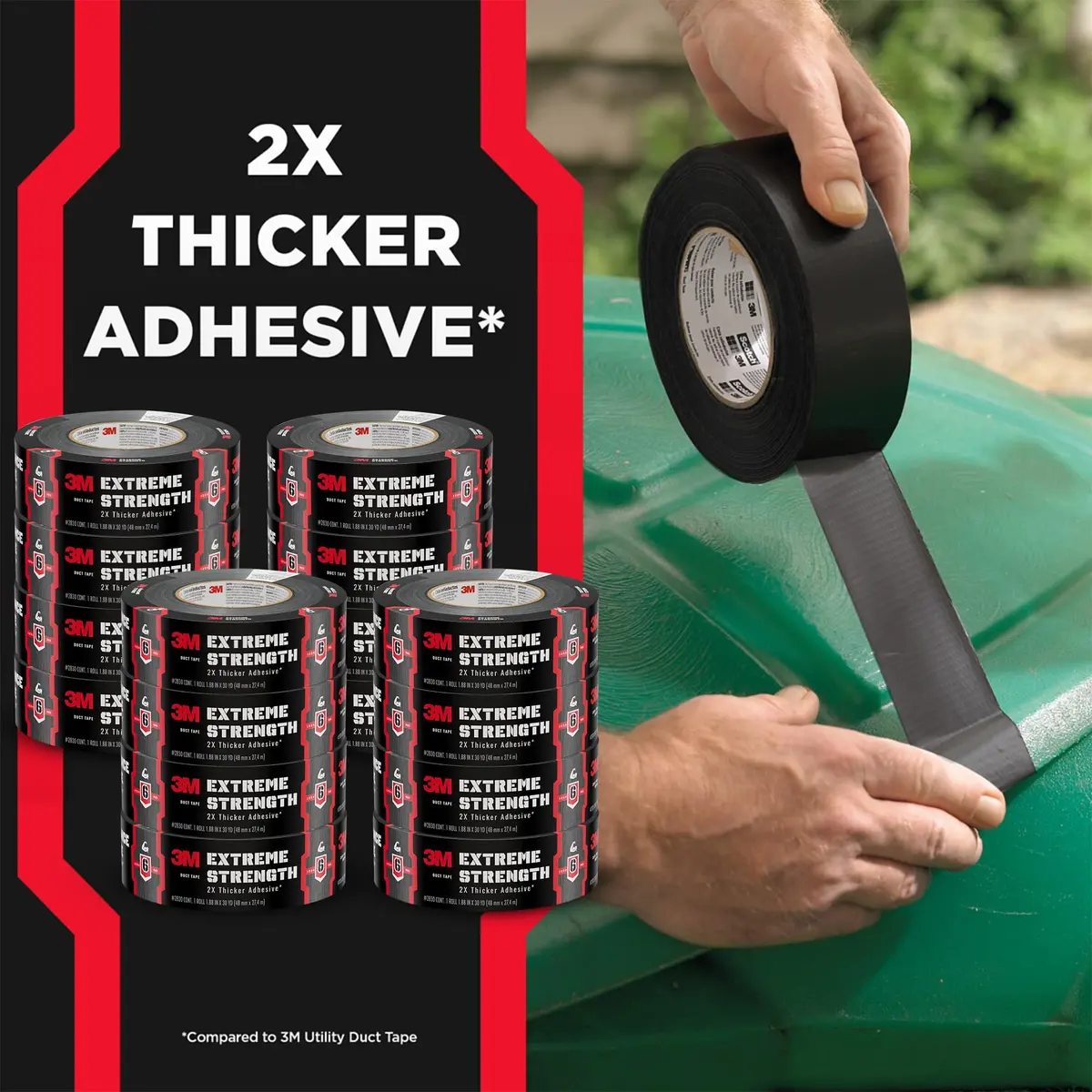 3M Heavy-Duty Waterproof Duct Tape 2830 | Double-Thick Adhesive, Indoor/Outdoor, 1.88 in x 30 yd, 12 Rolls - view 4