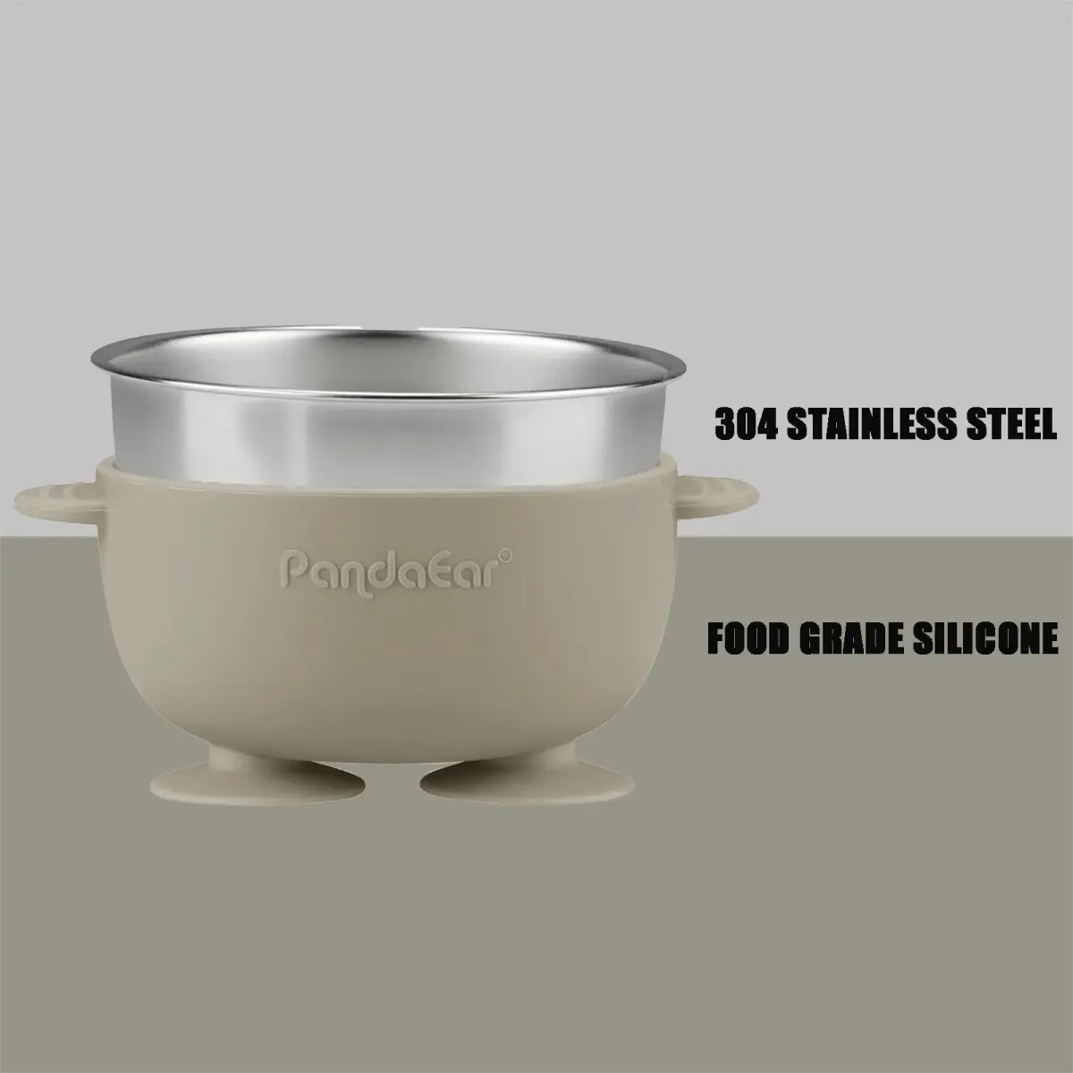 PandaEar 3 Pack Stainless Steel Suction Baby Bowls & Spoons Set | BPA-Free Baby Led Weaning Set (Linen Brown Grey) - view 6