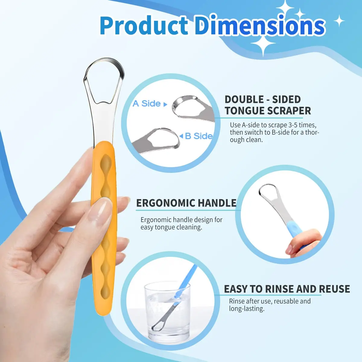 RIKKUSE Stainless Steel Tongue Scraper Set 4-Pack (5 inches Length) | Removes Bad Breath & Buildup - view 7