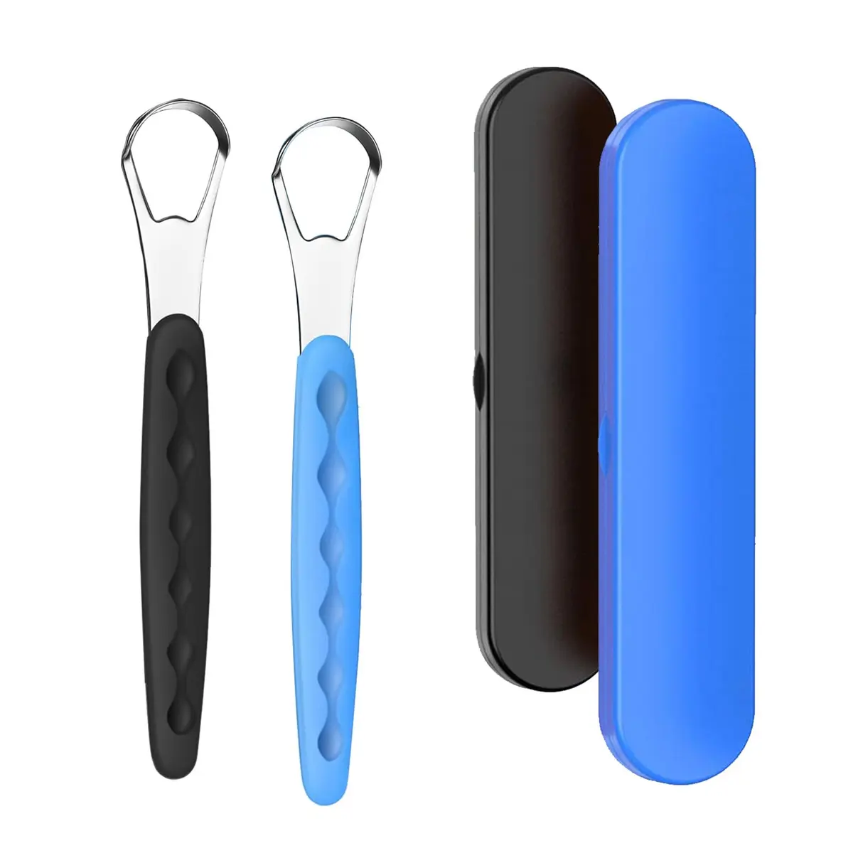 RIKKUSE 2-Pack Stainless Steel Tongue Scraper with Travel Case | Oral Hygiene Tool for Bad Breath - main product image
