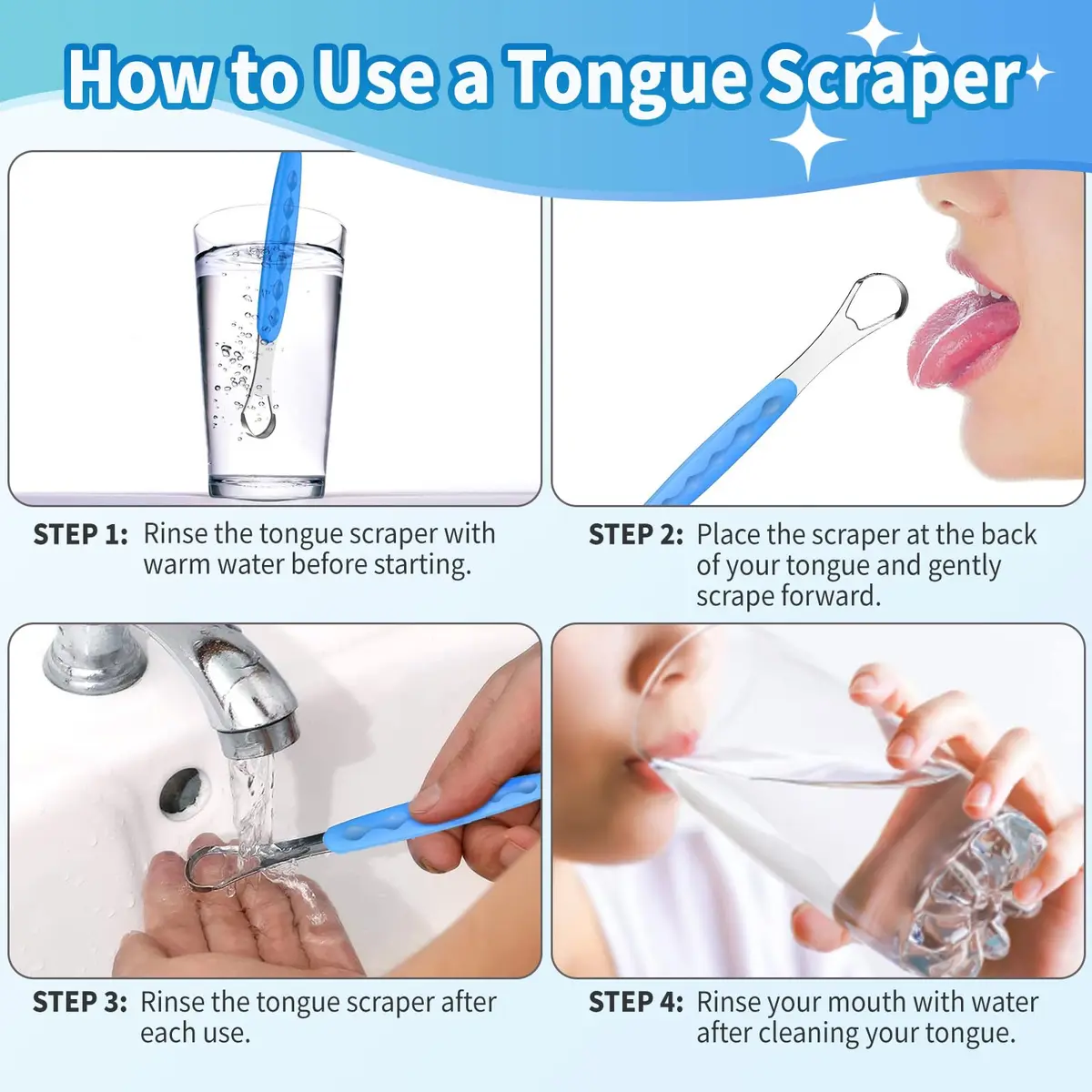 RIKKUSE 2-Pack Stainless Steel Tongue Scraper with Travel Case | Oral Hygiene Tool for Bad Breath - view 5