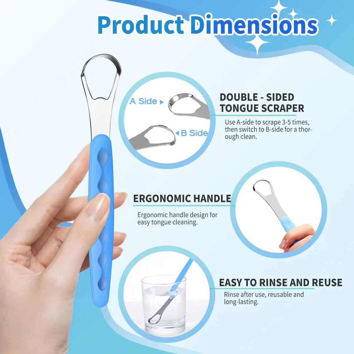 RIKKUSE 2-Pack Stainless Steel Tongue Scraper with Travel Case | Oral Hygiene Tool for Bad Breath - view 7