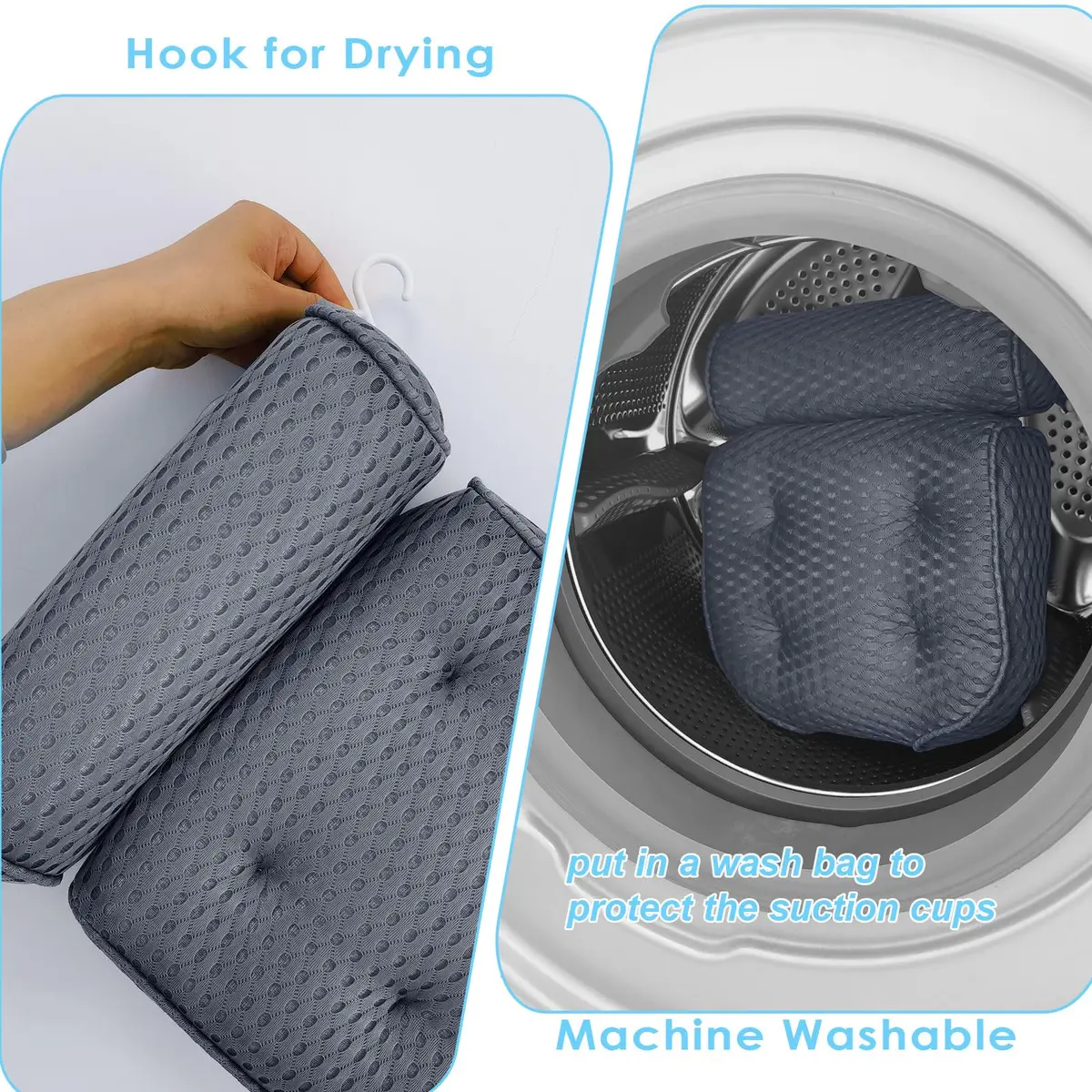 AEROiVi Luxury Bath Pillow for Tub Soft Mesh 6 Suction Cups Gray | Head and Neck Support for Relaxing Spa Baths - view 5