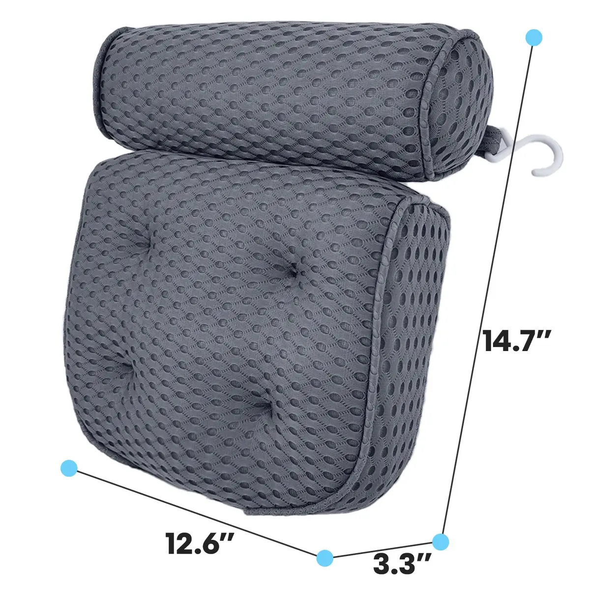 AEROiVi Luxury Bath Pillow for Tub Soft Mesh 6 Suction Cups Gray | Head and Neck Support for Relaxing Spa Baths - view 6