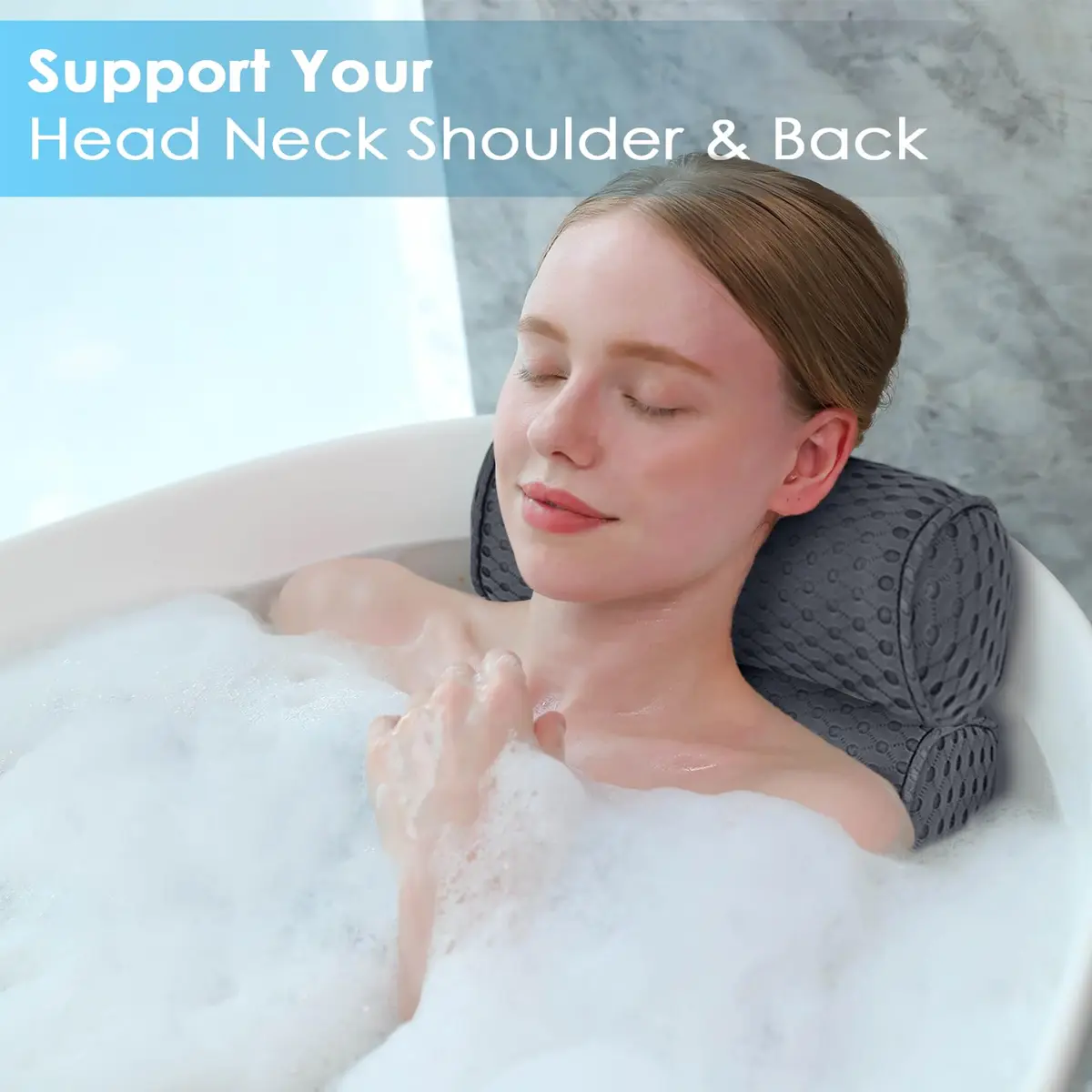 AEROiVi Luxury Bath Pillow for Tub Soft Mesh 6 Suction Cups Gray | Head and Neck Support for Relaxing Spa Baths - view 2