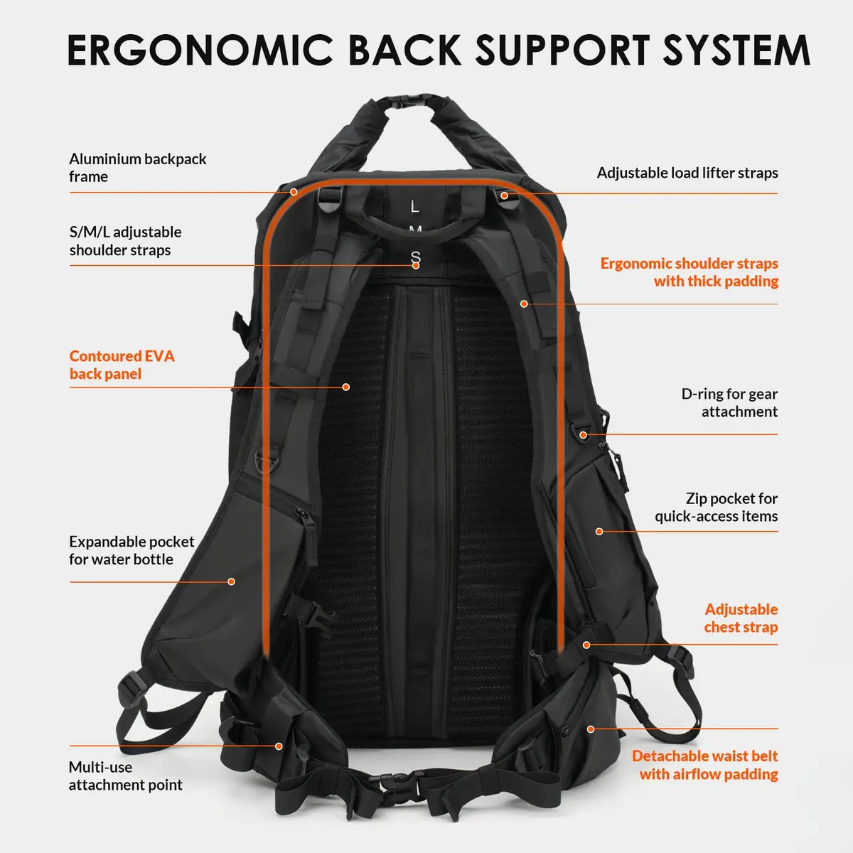 TARION Extra Large Camera Backpack 35L Expandable Rolltop Black | Water-Resistant, Ergonomic for Long Shoots - view 4