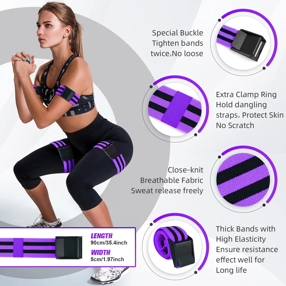 ROSYQUARZ BFR Training Bands Purple | 35.4'' (90cm) Length, 2'' (5cm) Width - view 4