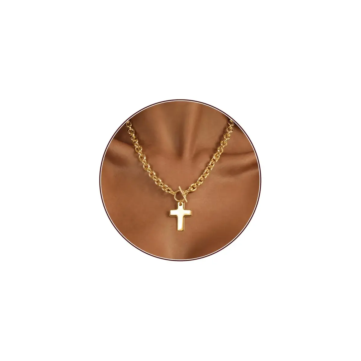 HERIER Chunky Cross-Gold Necklace for Women, 18K Gold Plated - main product image