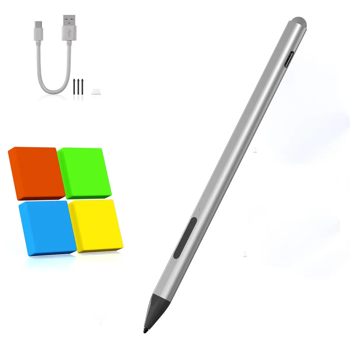 Arsandyn Surface Pro Pencil Stylus Pen for Surface Pro 12/11/9/10/8/X/7/6/5/4/3 with 4 Nibs, 4096 Pressure Levels, Palm Rejection, Silver (14.5 cm) - main product image