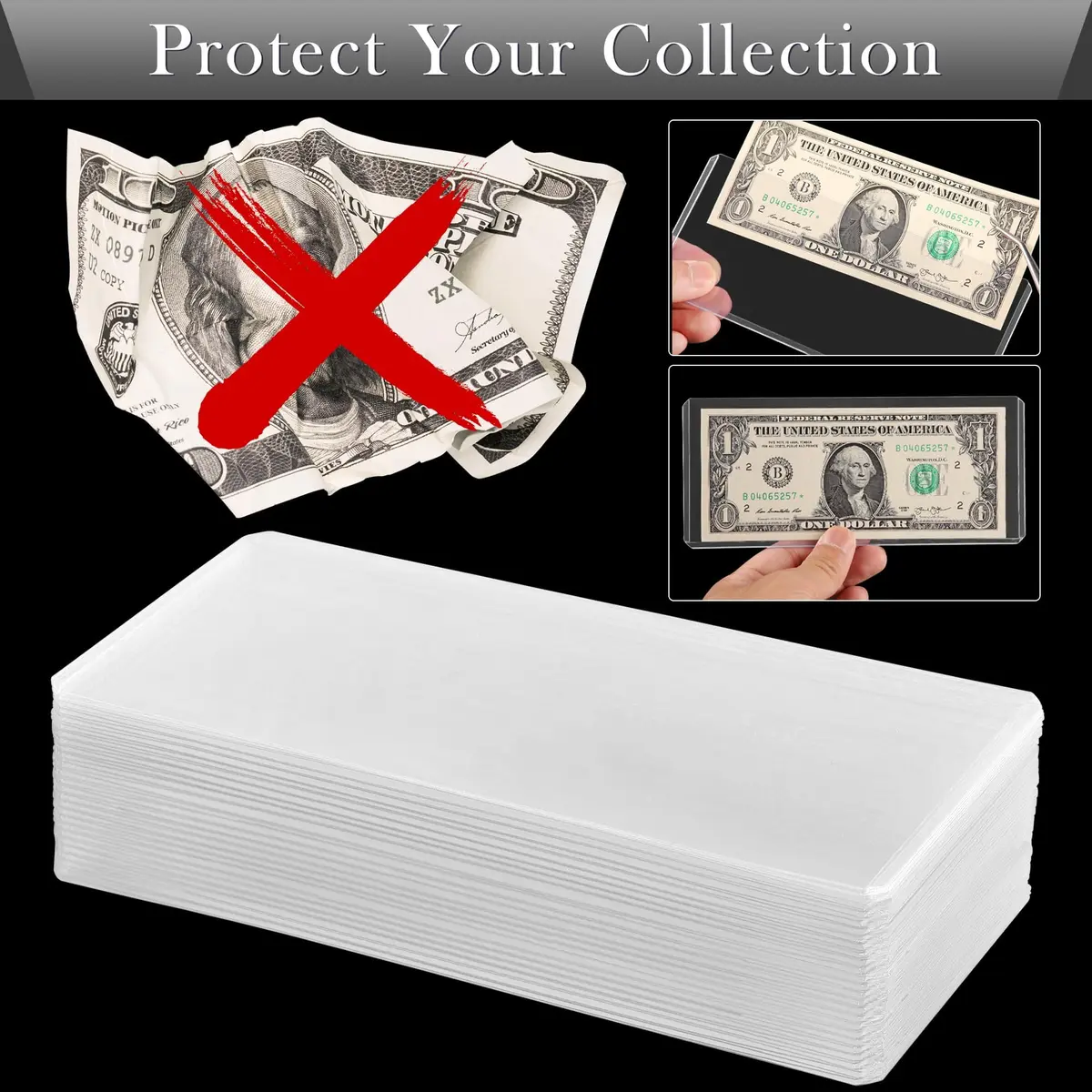 Uncle Paul Clear Banknote Holders Top-Load 17.5cm (6.8") - 25 Pack | Protects Bills & Collectibles - view 5