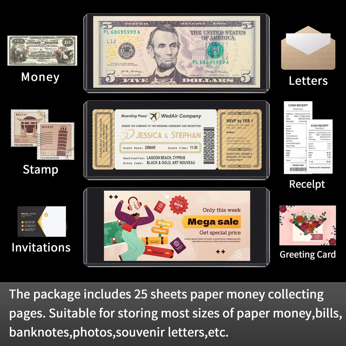 Uncle Paul Clear Banknote Holders Top-Load 17.5cm (6.8") - 25 Pack | Protects Bills & Collectibles - view 6