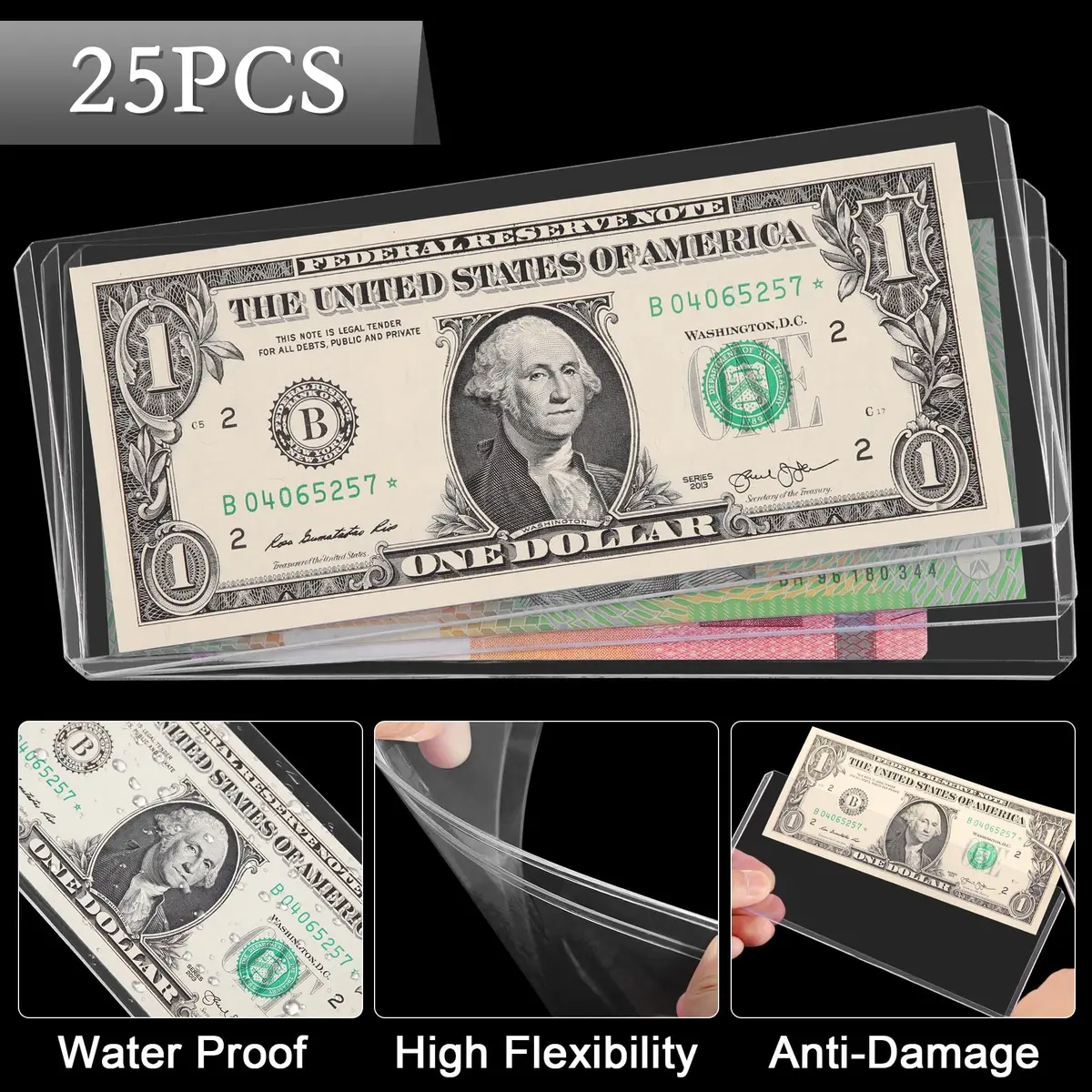 Uncle Paul Clear Banknote Holders Top-Load 17.5cm (6.8") - 25 Pack | Protects Bills & Collectibles - view 4