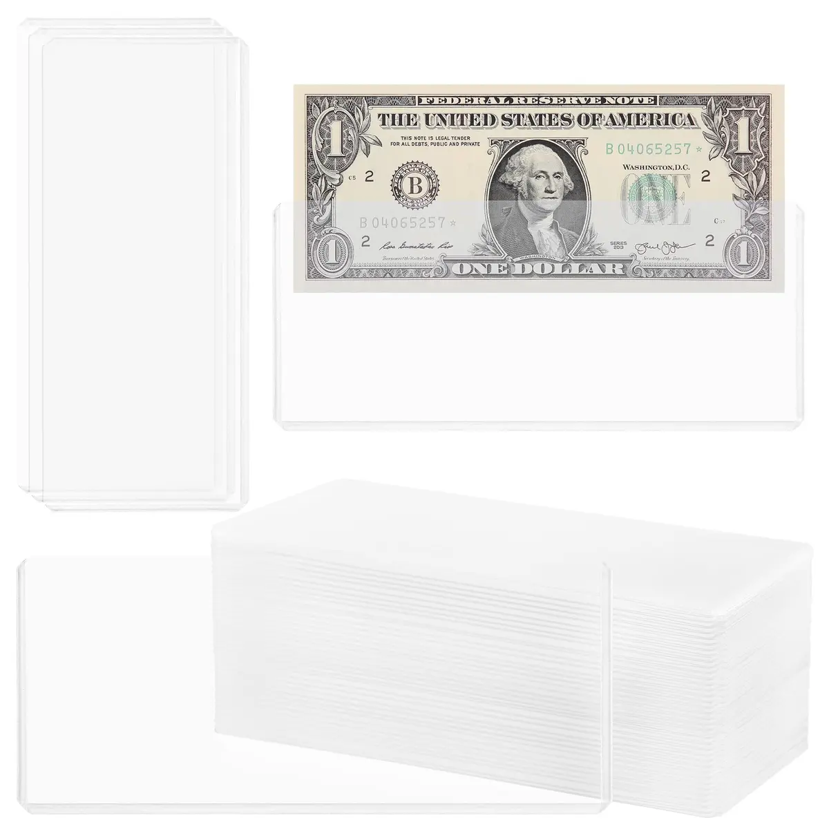 Uncle Paul Clear Banknote Holders 16.7cm x 7.1cm (40 Pcs) | Top-Load Design for Bills & Collectibles - main product image